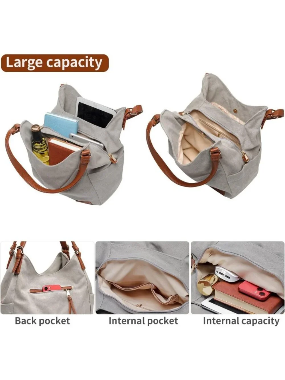 Stylish Multi-Pocket Canvas Hobo Tote Bag - Casual Embroidered Shoulder Handbag